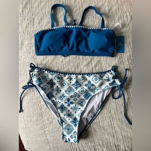 Cupshe Teal and White Bikini Set